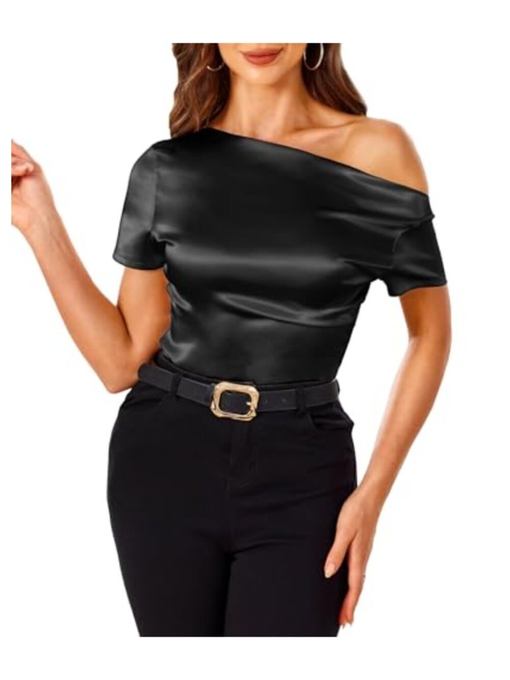 Silk Satin Off Shoulder Short Sleeve Ruched Blouse Dressy Casual